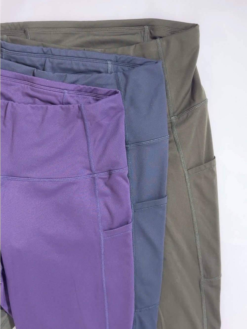 Bundle of 3: High-Waist Active Leggings Yoga Pants (purple, olive, gray)